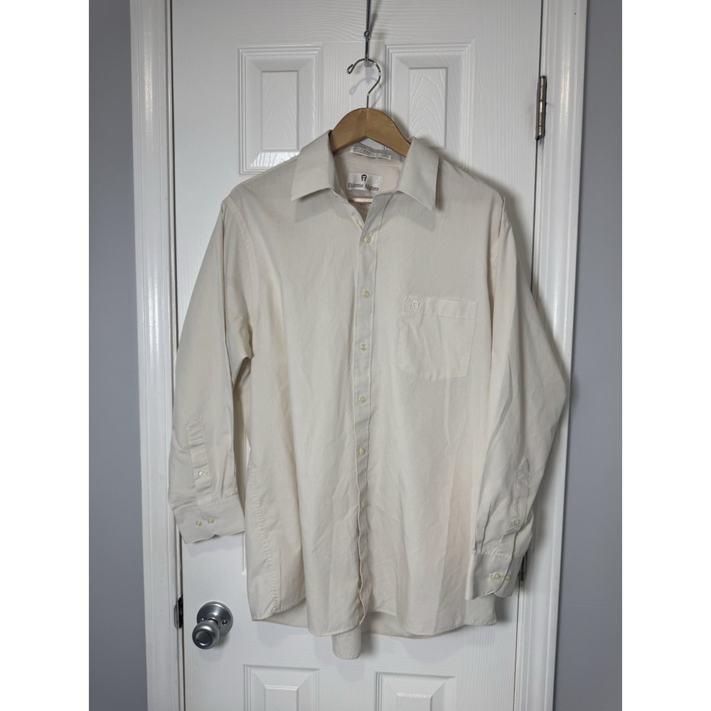 Etienne Aigner Dress Shirt 17 Neck 32/33 Size L Cream Ivory Beige READ